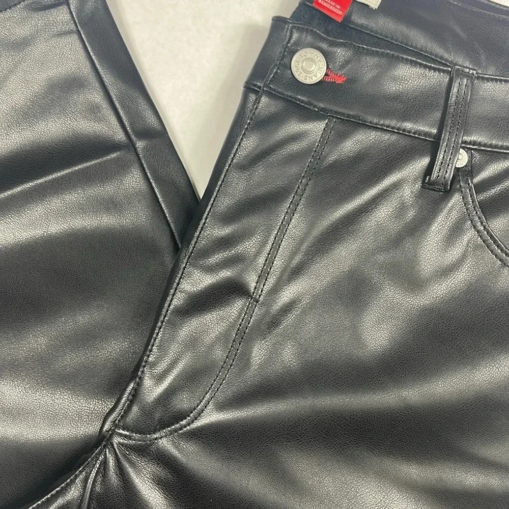 TOMMY JEANS Women's Mid-Rise Faux-Leather Straight-Leg Pants Sz 32